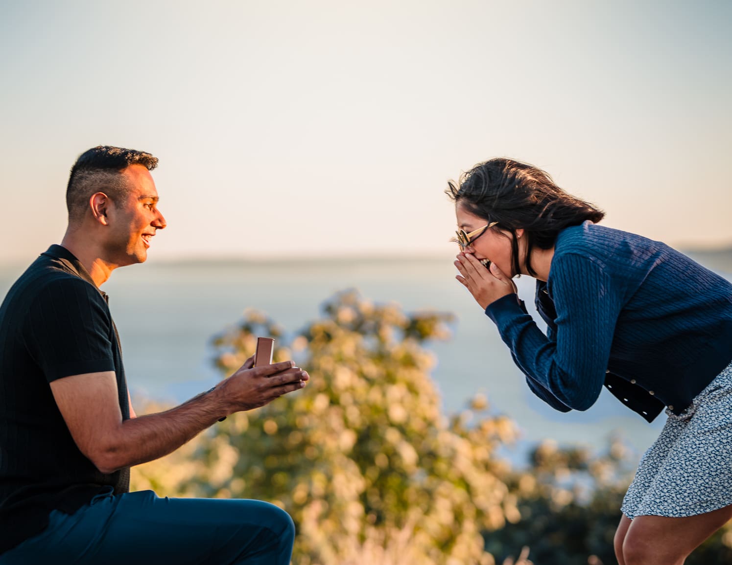 Surprise Proposal at Discovery Park in Seattle