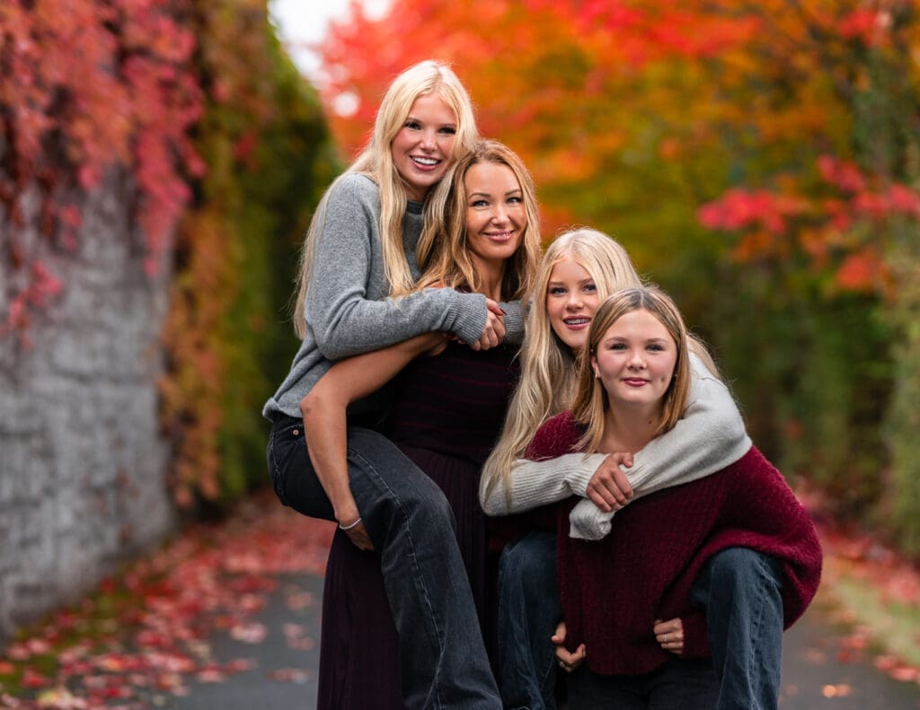 Fall family photoshoot on Seattle's Eastside along West Lake Sammamish, in peak fall foliage